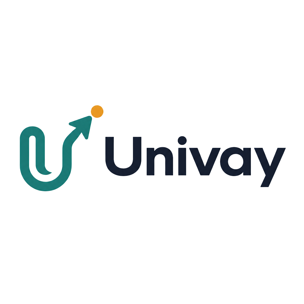 Univay logo — a teal pathway arrow forming a U beside the Univay name